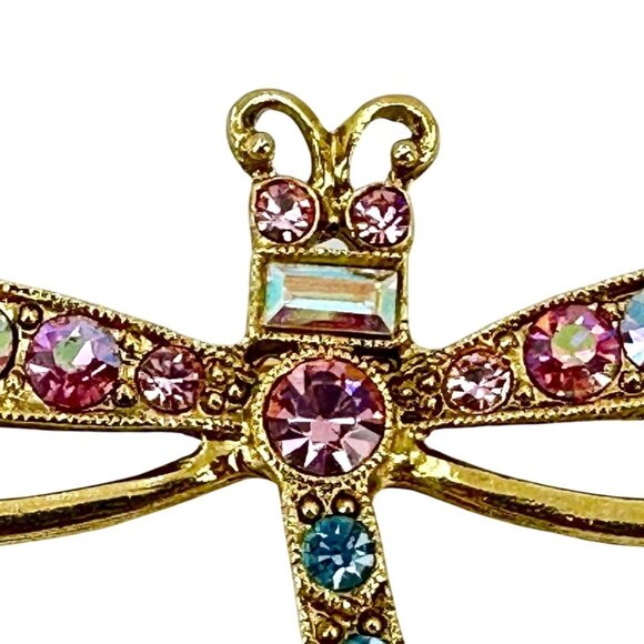 1928 Collection Gold-Tone Dragonfly Brooch With Pink & Blue Rhinestones - Picture 8 of 11